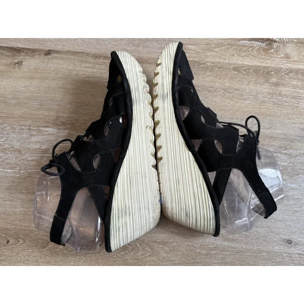 Fly London Yexa Black Leather Lace Up Gladiator Wedge Sandals Women’s 9 Summer